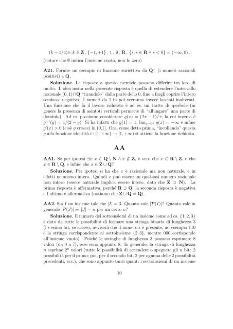 ESERCIZI DI AVVIAMENTO - Sezione di Matematica