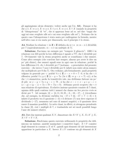 ESERCIZI DI AVVIAMENTO - Sezione di Matematica