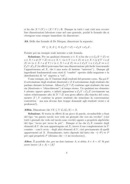 ESERCIZI DI AVVIAMENTO - Sezione di Matematica