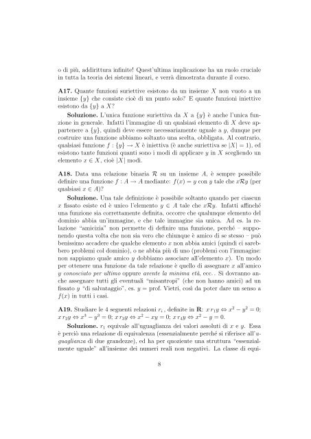 ESERCIZI DI AVVIAMENTO - Sezione di Matematica