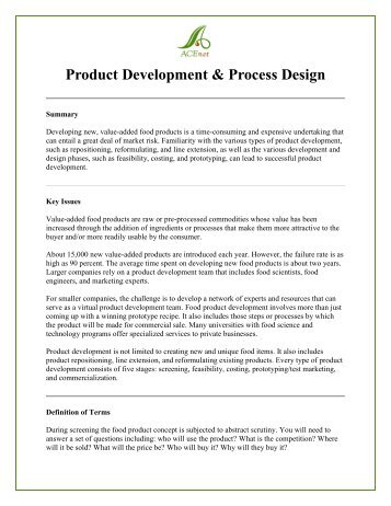 Product Development & Process Design - ACEnet