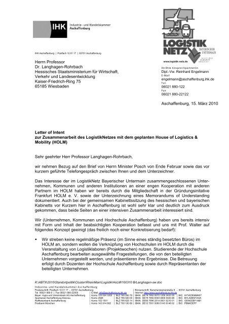 Letter of Intent zur Zusammenarbeit des LogistikNetzes mit dem ...