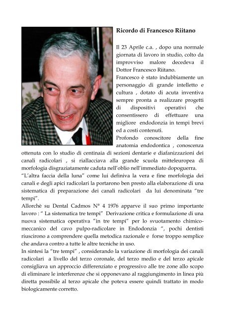 Ricordo di Francesco Riitano - Accademia Italiana Endodonzia