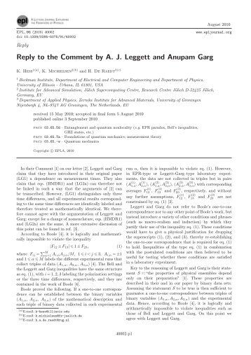 Reply to the Comment by A. J. Leggett and Anupam Garg