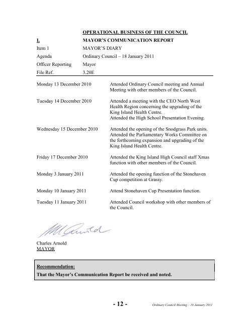 Agenda 18 January 2011 - King Island Council