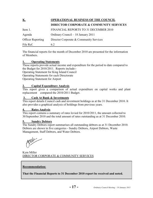 Agenda 18 January 2011 - King Island Council