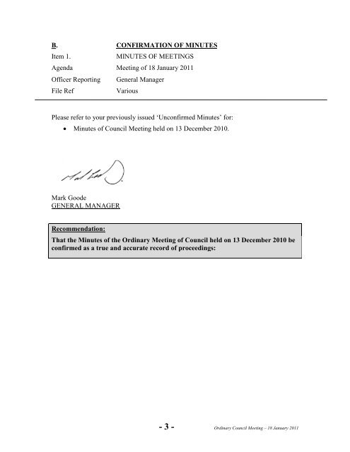 Agenda 18 January 2011 - King Island Council