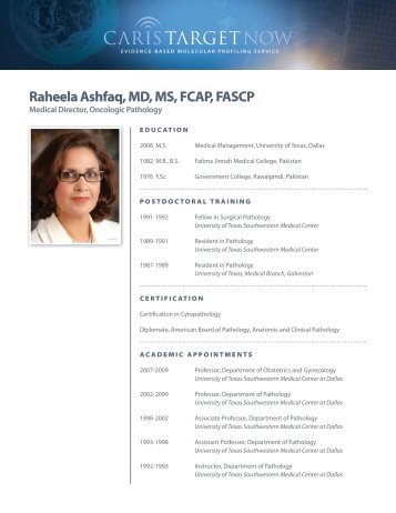Raheela Ashfaq, MD, MS, FCAP, FASCP - Caris Life Sciences