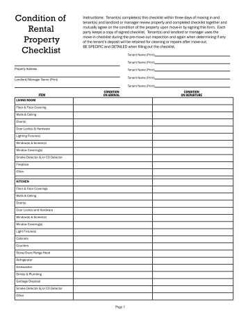 Condition of Rental Property Checklist - PDF - uvu.edu