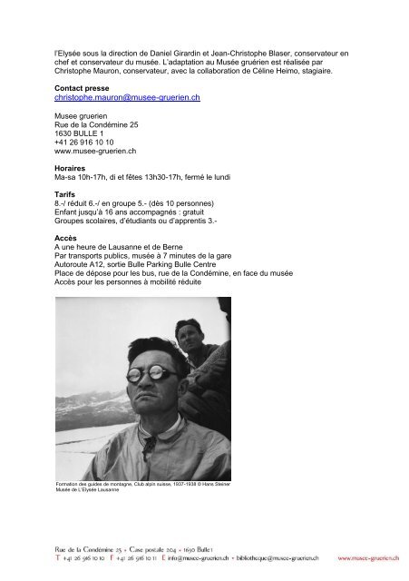 sur l'exposition Hans Steiner à Bulle - Memoriav