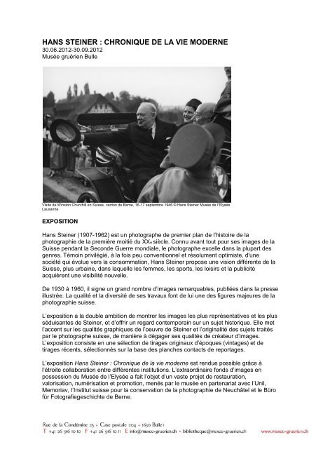 sur l'exposition Hans Steiner à Bulle - Memoriav