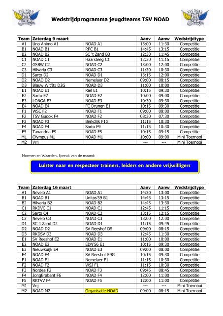 Wedstrijdprogramma jeugdteams TSV NOAD