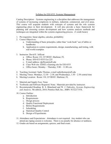 Standardized Syllabus for the College of Engineering