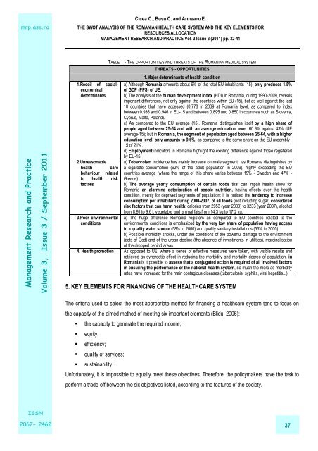 the swot analysis of the romanian health care system - Management ...