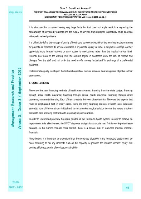 the swot analysis of the romanian health care system - Management ...