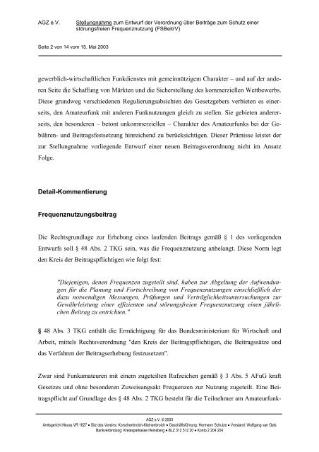 Stellungnahme zum Entwurf der Verordnung Ã¼ber BeitrÃ¤ge ... - AGZ eV