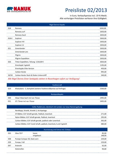 Preisliste - Nanuk