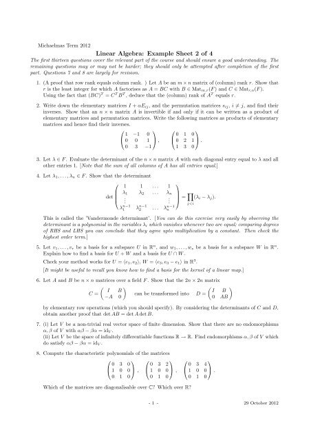 Linear Algebra Examples