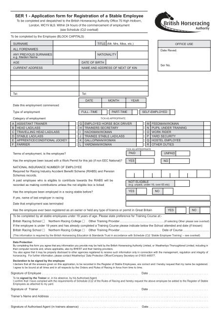 Application form for Registration of a Stable Employee - British ...