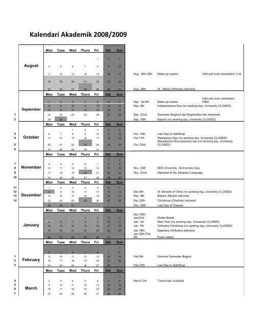 Kalendari Akademik 2008/2009