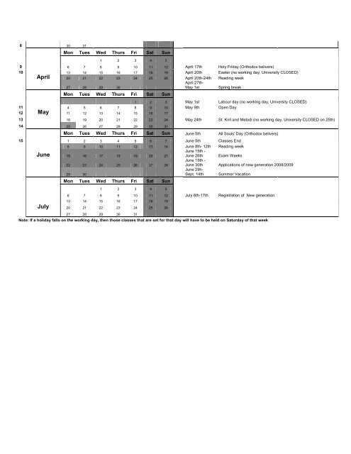 Kalendari Akademik 2008/2009