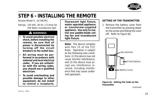 Installation and Operation Manual For Hunter Ceiling ... - Hunter Fan