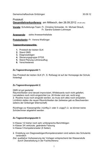 Protokoll: Gesamtlehrerkonferenz am Mittwoch, den 26.09.2012