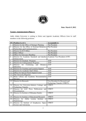 Announcement Phase One - Addis Ababa University