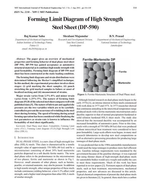 Forming Limit Diagram of High Strength Steel Sheet - MIT Publications
