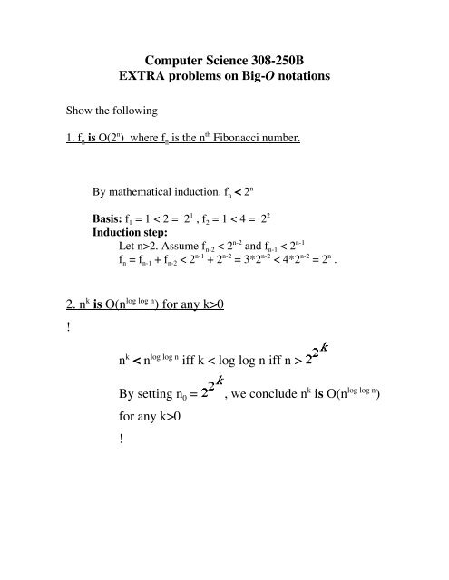 EXTRA examples of big-O notations