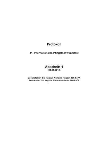 Protokoll Abschnitt 1 - Schwimmverein Neptun Neheim-HÃƒÂ¼sten 1960 ...