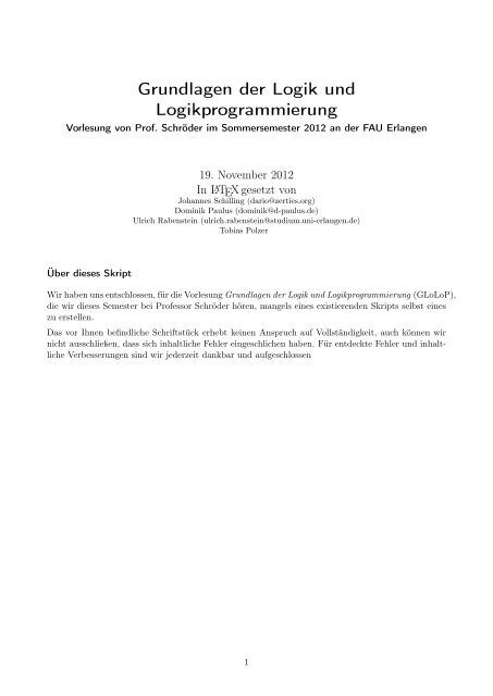 Grundlagen der Logik und Logikprogrammierung