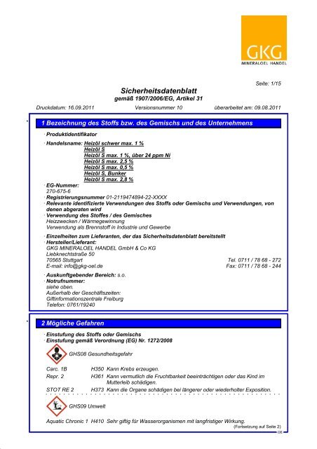 Schweres Heizöl - GKG MINERALOEL HANDEL GMBH & CO KG