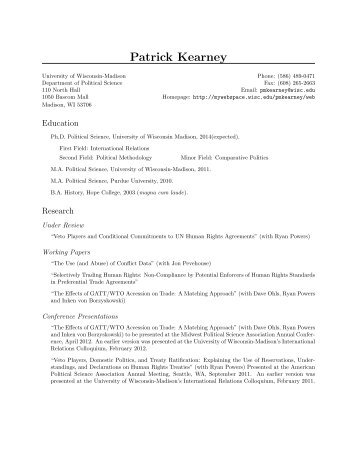 Patrick Kearney: Curriculum Vitae - Department of Political Science ...