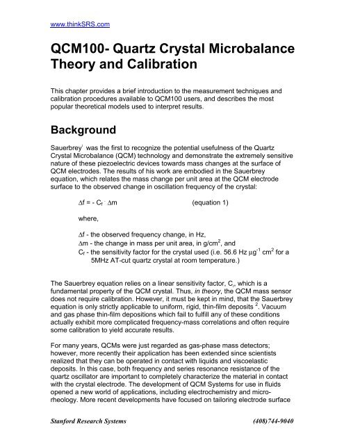 Quartz Crystal Microbalance Theory and Calibration - Stanford ...