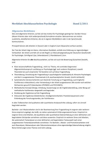 Merkblatt Abschlussarbeiten Psychologie Stand 2/2011