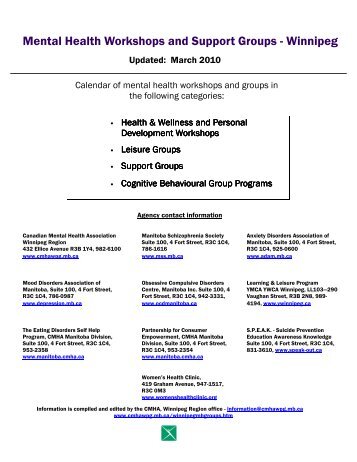 Mental Health Workshops and Support Groups - Winnipeg