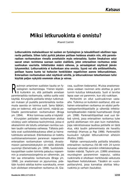 Miksi letkuruokinta ei onnistu? - Duodecim