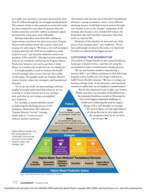 Creating the Burning Platform for Change - Trinity Health