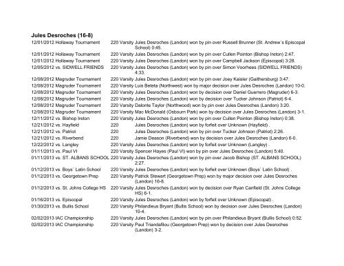 Landon Wrestling 2012-2013 Weight Name Grade ... - Landon School