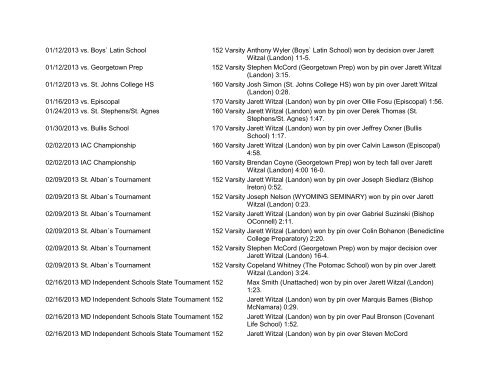 Landon Wrestling 2012-2013 Weight Name Grade ... - Landon School