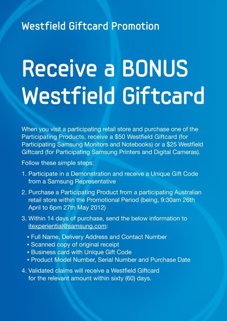 Receive a BONUS Westfield Giftcard