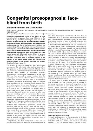 Congenital prosopagnosia: face-blind from birth - Center for the ...