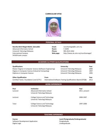 curriculum vitae personal details academic & other qualifications ...