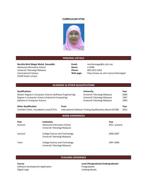 curriculum vitae personal details academic & other qualifications ...