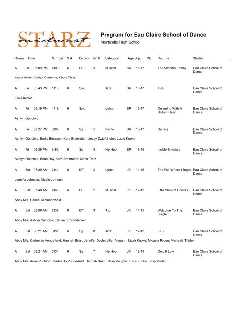 Program for - Midwest Starz