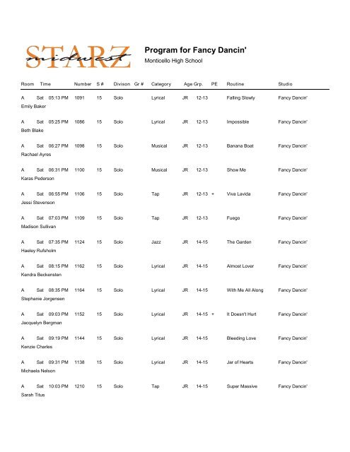 Program for - Midwest Starz