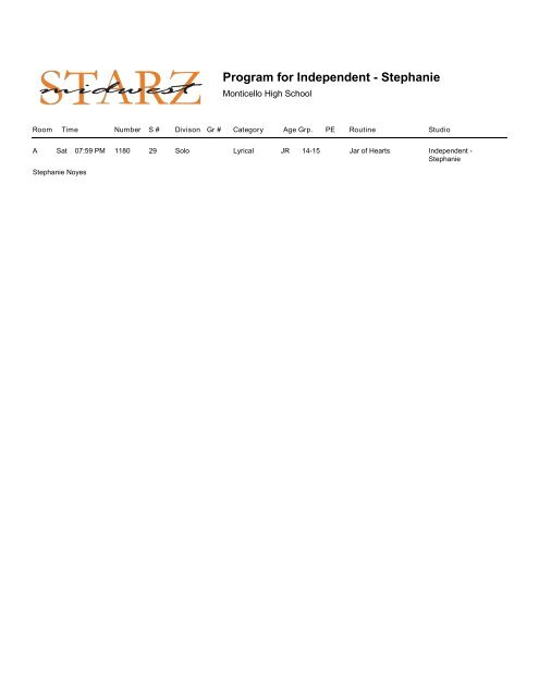Program for - Midwest Starz