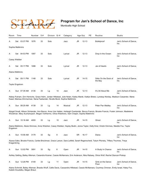 Program for - Midwest Starz