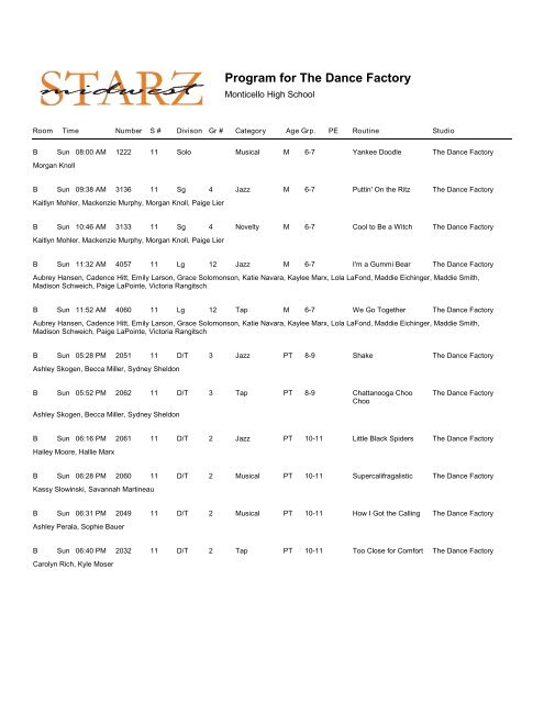 Program for - Midwest Starz